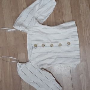 FOREVER 21 OFF SHOULDER STRIPED BUTTON DOWN BLOUSE
